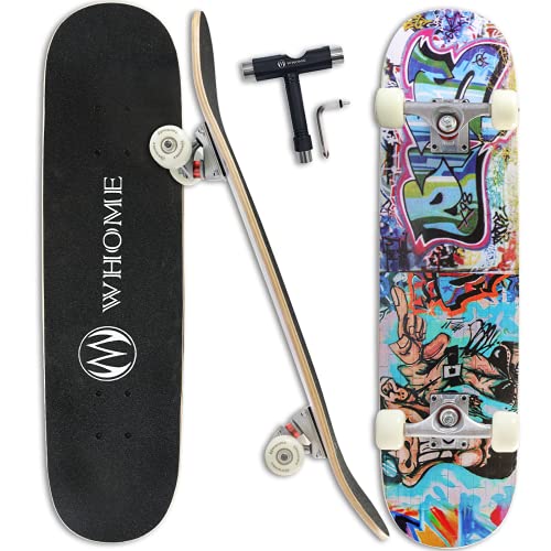 WHOME Skateboards for Adults/Kids Teens/Girl Beginner/Boy – 31″x8″ Pro Standard Skateboard Complete 8-ply Alpine Maple Deck ABEC-9 Bearings with T-Tool