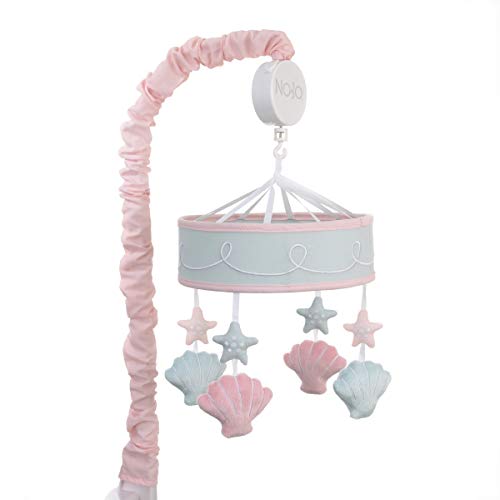 NoJo – Sugar Reef Mermaid Whimsy Musical Mobile, Nursery Crib Changing Table Musical Mobile – Aqua and Pink Shells and Star Fish