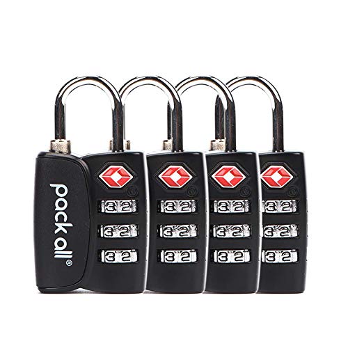 pack all TSA Approved Luggage Lock 3 Digit Combination Padlocks, Travel Lock for Suitcases & Bag, Inspection Indicator, Alloy Body, Travel Accessories (4 Pack)