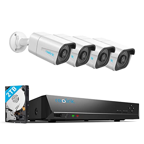REOLINK RLK8-800B4 4K Security Camera System – H.265 4pcs 4K PoE Security Cameras Wired with Person Vehicle Detection, 8MP/4K 8CH NVR with 2TB HDD for 24-7 Recording