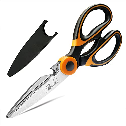 Kitchen Shears, Acelone Premium Heavy Duty Shears Ultra Sharp Stainless Steel Multi-function Kitchen Scissors for Chicken/Poultry/Fish/Meat/Vegetables/Herbs/BBQ… (Orange black)