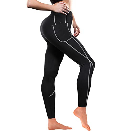TrainingGirl Women Neoprene Sauna Leggings Sweat Shorts Weight Loss Workout Running Capris Slimming Compression Thermo Pants (Full Length Black, L)