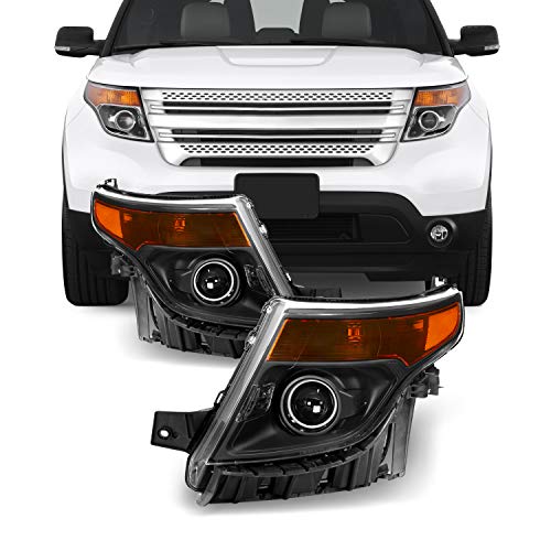 AKKON – Fits 2011-2015 Ford Explorer [Halogen Style] Projector Headlamp Black Headlights Diver+Passenger Side Pair