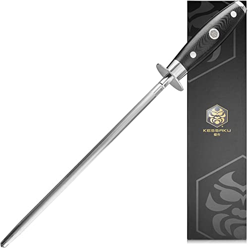 KESSAKU Sharpening Honing Rod – 10 inch – Dynasty Series – High Carbon Stainless Steel – G10 Garolite Handle
