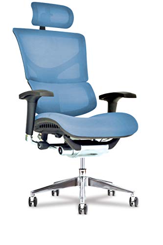 X-Chair X3 Management Office Chair, Blue A.T.R. Fabric with Headrest – High End Comfort Chair/Dynamic Variable Lumbar Support/Floating Recline/Highly Adjustable/Durable/Executive Office Desk Seat