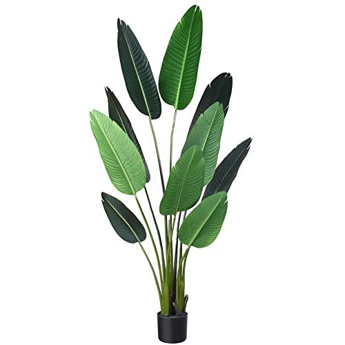 Fopamtri Artificial Bird of Paradise Plant Fake Tropical Palm Tree for Indoor Outdoor, Perfect Faux Plants for Home Garden Office Store Decoration, 5 Feet-1 Pack