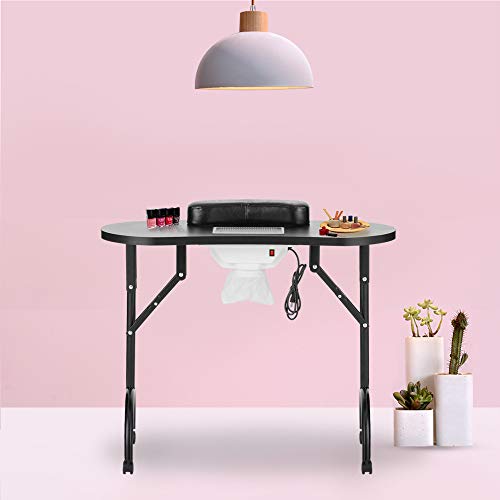 LEIBOU Professional Folding Portable Vented Beauty Manicure Table Nail Desk Salon Spa with Fan &Bag (35”x 16”x 28”) (Black)