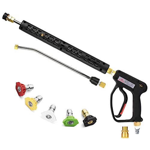 YAMATIC Flex Pressure Washer Gun 5000 PSI 12 GPM with Extension Wand | 5 Nozzle Tips| M22 & 3/8″ Adapter | Power Washer Gun Kit for Daily and Professional Use