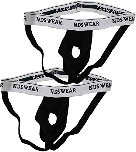 NDS Wear Open Suspensory Stretch Cotton Jock Strap Underwear (Medium, 2-Pack Black)