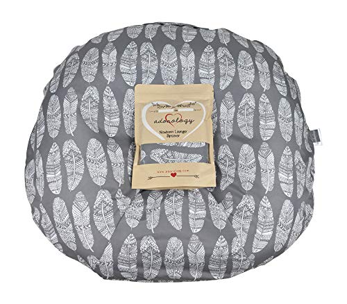 Newborn Lounger Slipcover, Gray White Feather Design, Water Resistant Infant Pillow Cover, Great for Any Mom to Be
