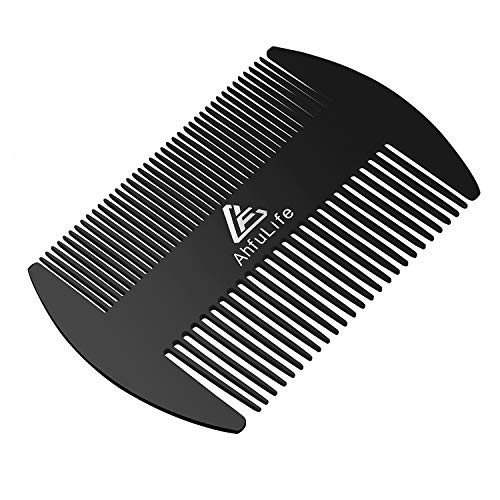 Stainless Steel Metal Hair&Beard Comb – Anti-Static Dual Action Beard Comb – Credit Card Size Comb Perfect for Wallet and Pocket – Presented in Gift Box (Stainless Steel Comb(Black))
