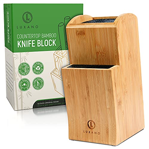 Universal Knife Block Without Knives – Kitchen Knife Holder for Kitchen Counter – Extra Large Bamboo Knife Block Holder