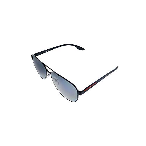 Prada Linea Rossa PS 54TS 1AB5Z1 Black Metal Pilot Sunglasses Grey Polarized Lens