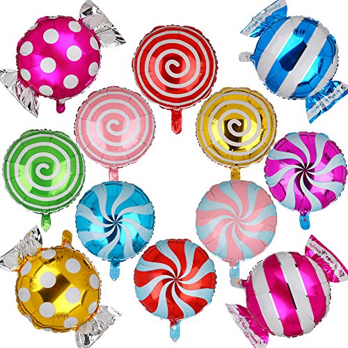 Sweet Candy Balloon Set Candies Theme Swirl Helium Mylar Foil Balloons Party Birthday Decor Supplies Round Daughters 12 Pcs Christmas