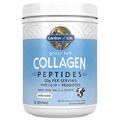 Garden of Life Grass Fed Hydrolyzed Collagen Protein Supplements Peptides Powder for Women Men Hair Skin Nails Joints, Post Workout, Paleo & Keto, 28 Servings, White, Unflavored, 19.75 Oz