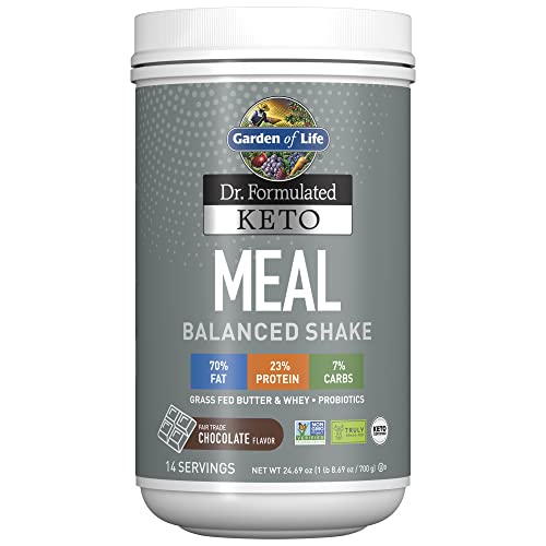 Garden of Life Dr. Formulated Keto Meal Balanced Shake – Chocolate Powder, 14 Servings, Truly Grass Fed Butter & Whey Protein Plus Probiotics, Non-GMO, Gluten Free, Ketogenic, Paleo Meal Replacement