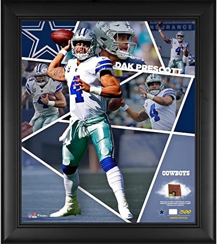 Dak Prescott Dallas Cowboys Framed 15″ x 17″ Impact Player Collage with a Piece of Game-Used Football – Limited Edition of 500 – NFL Player Plaques and Collages