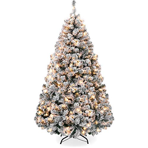 Best Choice Products 7.5ft Pre-Lit Snow Flocked Artificial Holiday Christmas Pine Tree for Home, Office, Party Decoration w/ 550 Warm White Lights, Metal Hinges & Base
