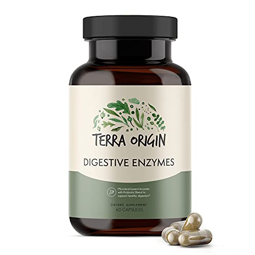 TERRA ORIGIN – Digestive Enzymes with Probiotics | Supports Healthy Digestion | Bromelain, Lactase, Amylase, Lipase | Made in The USA, Gluten-Free | 60 Servings