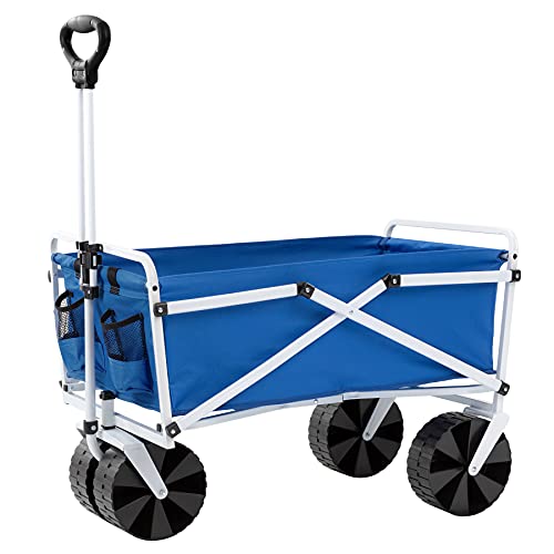 YSC Folding Beach Wagon – Collapsible Cart with Wheels – Utility Shopping Basket – Everyday Carrying Wagon – Large Outdoor Cart – Heavy-Duty Beach Utility Caddy (Royal Blue)