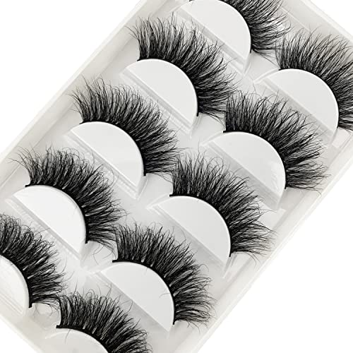 3D Mink Lashes,100% Real Siberian Mink Fur Lashes,Dramatic Cat-Eyes Look,Natural Fluffy Volume Long Wispy Totally Cruelty-Free,Reusable &Handmade Fake Eyelashes 5 Pairs (A11)