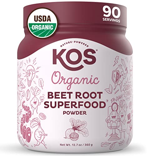 KOS Organic Beet Root Powder, USDA Certified – Natural Nitric Oxide Booster, Superfood Plant Based Beetroot Ingredient for Stamina Increasing, Circulation – Non-GMO, Soy & Gluten-Free, 90 Servings Jar