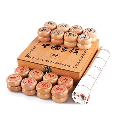GoodPlay Beechwood Chinese Chess Set Xiangqi Travel Game Set with Wooden Box and Leather Chessboard