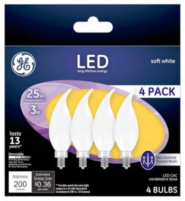 Ge 37319 Frosted Decorative Led Light Bulb, 2.5w, 4-Pack