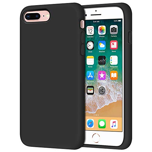Anuck iPhone 8 Plus Case, iPhone 7 Plus Case, Soft Silicone Gel Rubber Bumper Case Microfiber Lining Hard Shell Shockproof Full-Body Protective Case Cover for iPhone 7 Plus /8 Plus 5.5″ – T Black