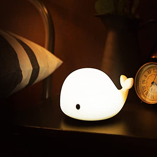 Cute Whale Night Light for Kids,Kawaii Baby Night Light with 7 LED Colors Changing,Tap Control Nursery Squishy Night Lamp,USB Rechargeable,Birthday Gifts for Baby,Girls,Boys,Toddler,Children-OURRY