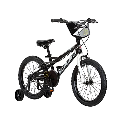 Schwinn Koen & Elm Toddler and Kids Bike, For Girls and Boys, 18-Inch Wheels, BMX Style, Training Wheels Included, Chain Guard, and Number Plate, Black