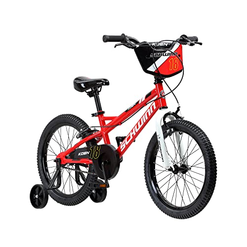 Schwinn Koen & Elm Toddler and Kids Bike, For Girls and Boys, 18-Inch Wheels, BMX Style, Training Wheels Included, Chain Guard, and Number Plate, Red