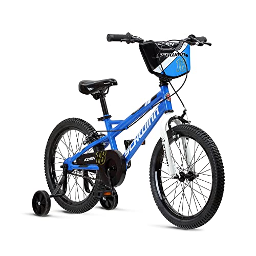 Schwinn Koen & Elm Toddler and Kids Bike, For Girls and Boys, 18-Inch Wheels, BMX Style, Training Wheels Included, Chain Guard, and Number Plate, Blue