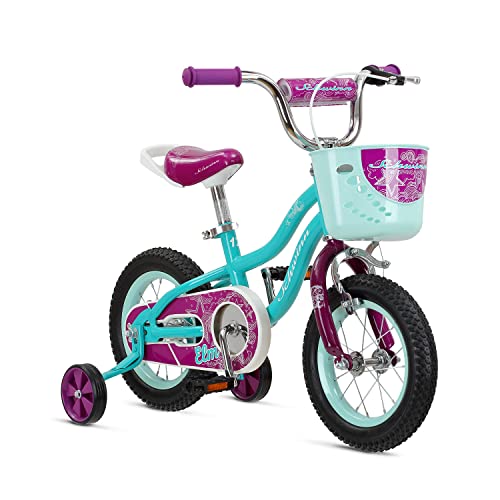Schwinn Koen & Elm Toddler and Kids Bike, For Girls and Boys, 12-Inch Wheels, BMX Style, With Saddle Handle, Training Wheels Included, Chain Guard, and Front Basket, Teal