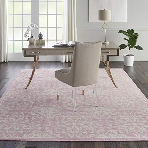 Nourison Jubilant Floral Ivory/Pink 7’10” x 9’10” Area -Rug, Easy -Cleaning, Non Shedding, Bed Room, Living Room, Dining Room, Kitchen (8×10)