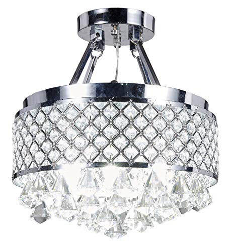 Top Lighting 4-Light Chrome Finish Round Metal Shade Crystal Chandelier Semi-Flush Mount Ceiling Fixture