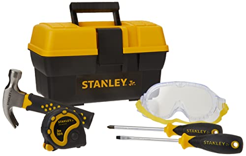 Stanley Jr. – Tool Box and 5 pcs Set of Tools, Tool Set Ages 5+ (TBS001-05-SY), Mixed