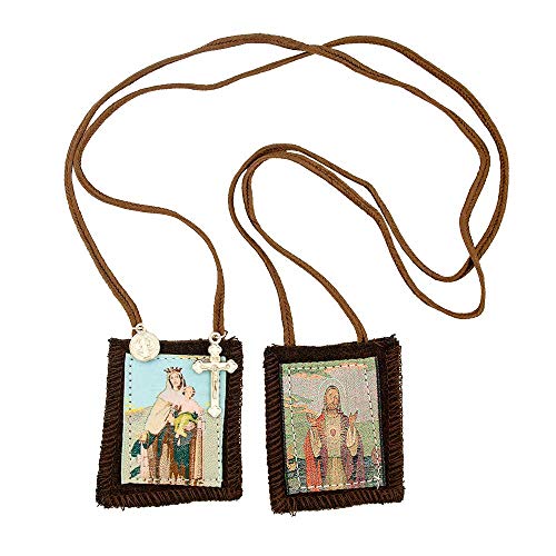 Venerare Catholic Holy Figure Saint Scapular | 100% Wool | Comes with Enrollment Papers (Sacred Heart of Jesus and Our Lady of Mt. Carmel)