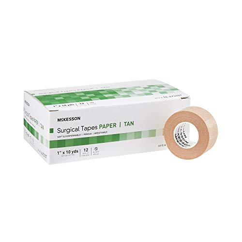 McKesson Surgical Tapes, Non-Sterile, Breathable Paper, 1 in x 10 yds, 12 Rolls, 1 Pack