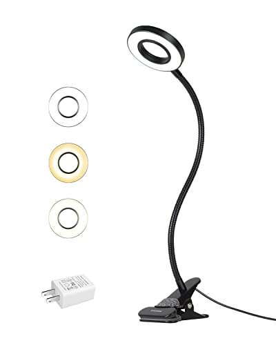 EYOCEAN Clip on Light Reading Lights, Desk Lamp with USB LED Desk Light, Clamp Lamp with Flexible Gooseneck 3 Modes 10 Dimmable Levels(Included AC Adapter) for Reading/Bed Lighting/Studying/Working