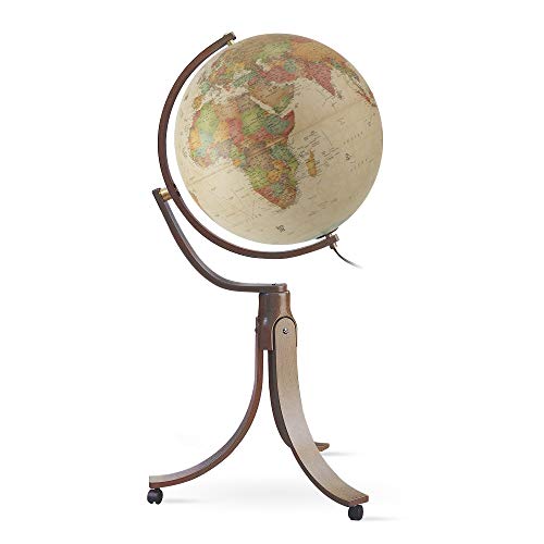 Waypoint Geographic Light Up Floor Stand Emily Globe – 42″ Tall Decorative Illuminated Antique Ocean Style Standing Floor Globe – 20″ Diameter Globe with Gyromatice Mounting – Up to Date World Globe