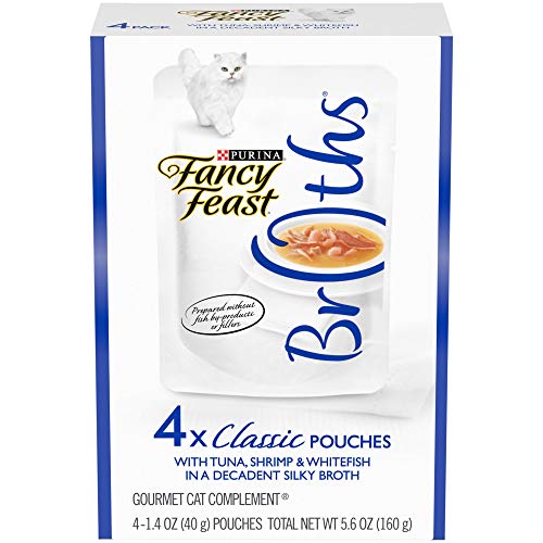 Purina Fancy Feast Broths with Tuna, Shrimp & Whitefish Wet Cat Food Complement Variety Pack, 1.4 oz., Count of 4