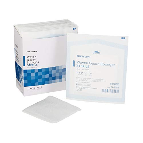 McKesson Woven Gauze Sponges, Sterile, 12-Ply, 100% Cotton, 4 in x 4 in, 2 Per Pack, 25 Packs, 50 Total