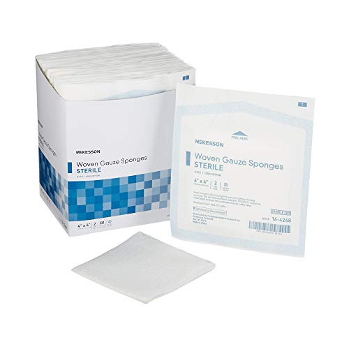 McKesson Woven Gauze Sponges, Sterile, 8-Ply, 100% Cotton, 4 in x 4 in, 2 Per Pack, 50 Packs, 100 Total