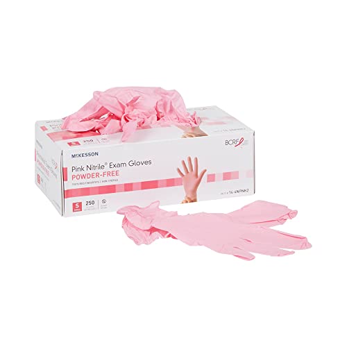 McKesson Pink Nitrile Exam Gloves – Powder-Free, Latex-Free, Ambidextrous, Textured Fingertips, Non-Sterile – Size Large, 250 Count, 1 Box