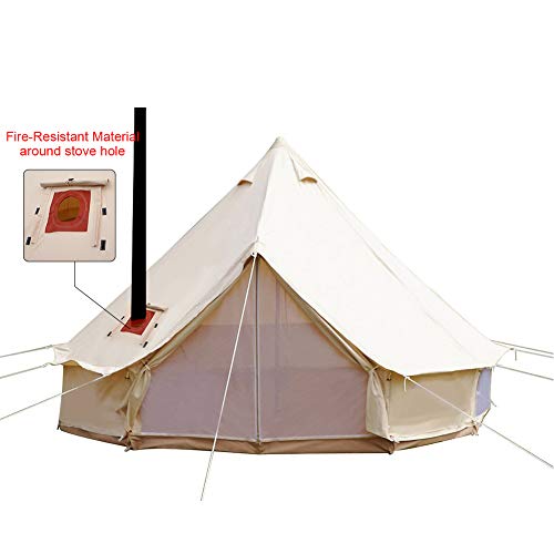 Playdo 4-Season Waterproof Cotton Canvas Bell Tent Wall Yurt Tent with Stove Hole and Tent Flue Flashing Kit for Outdoor Camping Hunting Hiking Festival Party (Beige, 4M/13ft)