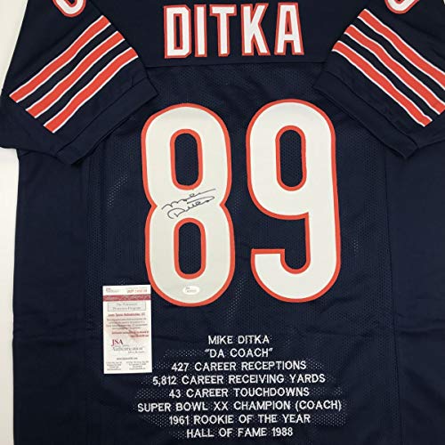 Autographed/Signed Mike Ditka Chicago Blue Stat Football Jersey JSA COA