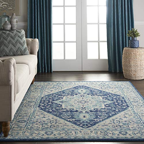 Nourison Tranquil Persian Ivory/Navy 5’3″ x 7’3″ Area -Rug, Easy -Cleaning, Non Shedding, Bed Room, Living Room, Dining Room, Kitchen (5×7)