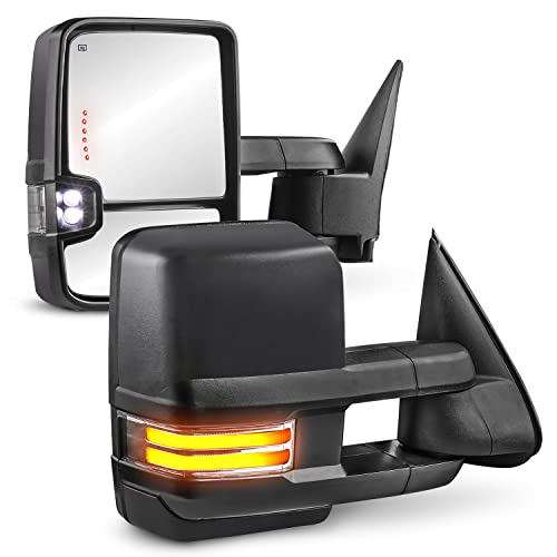 MOSTPLUS Power Heated Towing Mirrors Compatible for Chevy Silverado Suburban Tahoe GMC Serria Yukon 2003-2006 w/Sequential Turn light, Clearance Lamp, Running Light(Set of 2) (Black)