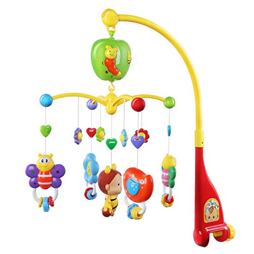 GrowthPic Musical Mobile Baby Crib Mobile with Hanging Rotating Toys and Music Box, Red
